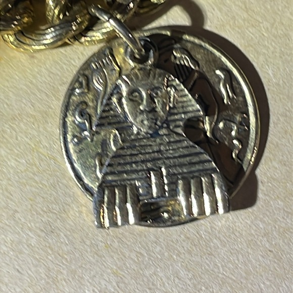 Vintage Egyptian revival Czech glass pharoah
Face charm bracelet Bracelet - Picture 8 of 11